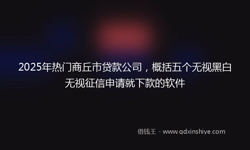 2025年热门商丘市贷款公司，概括五个无视黑白无视征信申请就下款的软件