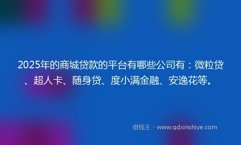 2025年的商城贷款的平台有哪些公司有：微粒贷、超人卡、随身贷、度小满金融、安逸花等。