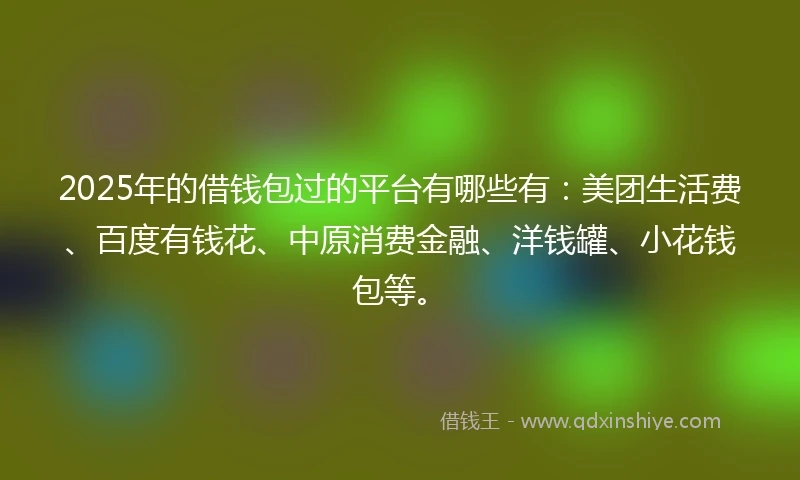 2025年的借钱包过的平台有哪些有：美团生活费、百度有钱花、中原消费金融、洋钱罐、小花钱包等。
