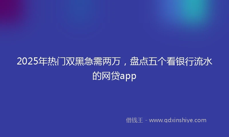 2025年热门双黑急需两万，盘点五个看银行流水的网贷app
