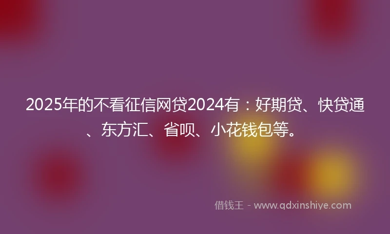 2025年的不看征信网贷2024有：好期贷、快贷通、东方汇、省呗、小花钱包等。