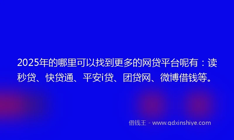 2025年的哪里可以找到更多的网贷平台呢有：读秒贷、快贷通、平安i贷、团贷网、微博借钱等。