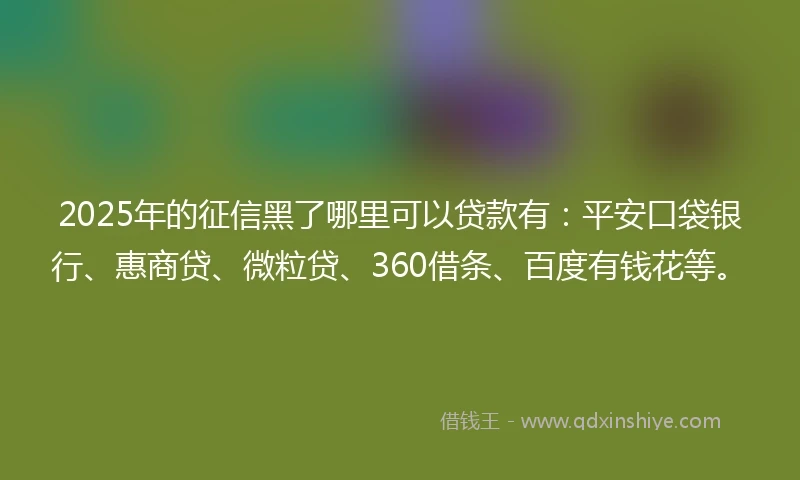 2025年的征信黑了哪里可以贷款有：平安口袋银行、惠商贷、微粒贷、360借条、百度有钱花等。
