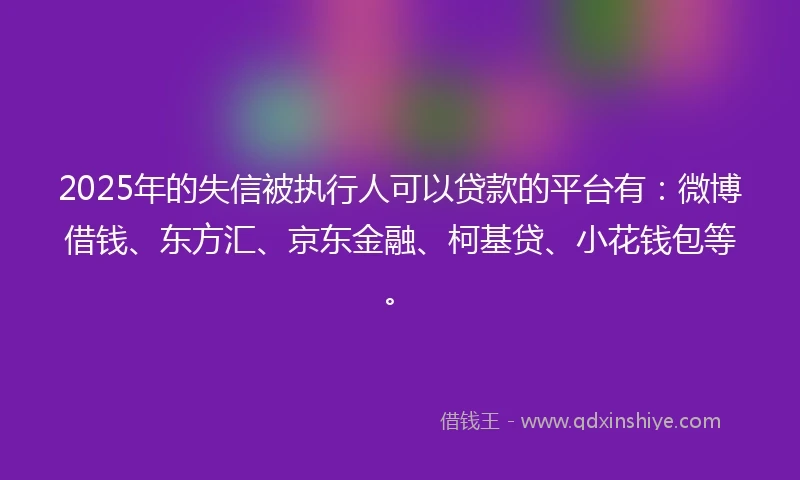 2025年的失信被执行人可以贷款的平台有：微博借钱、东方汇、京东金融、柯基贷、小花钱包等。