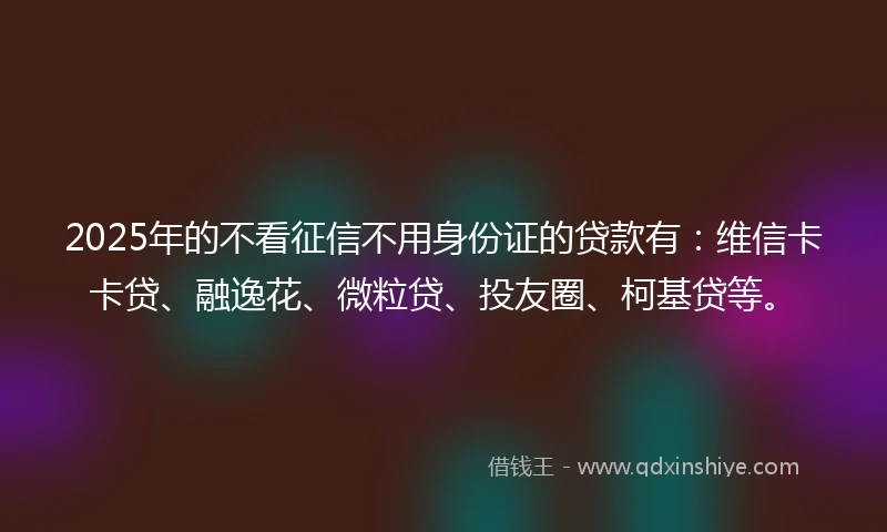 2025年的不看征信不用身份证的贷款有：维信卡卡贷、融逸花、微粒贷、投友圈、柯基贷等。