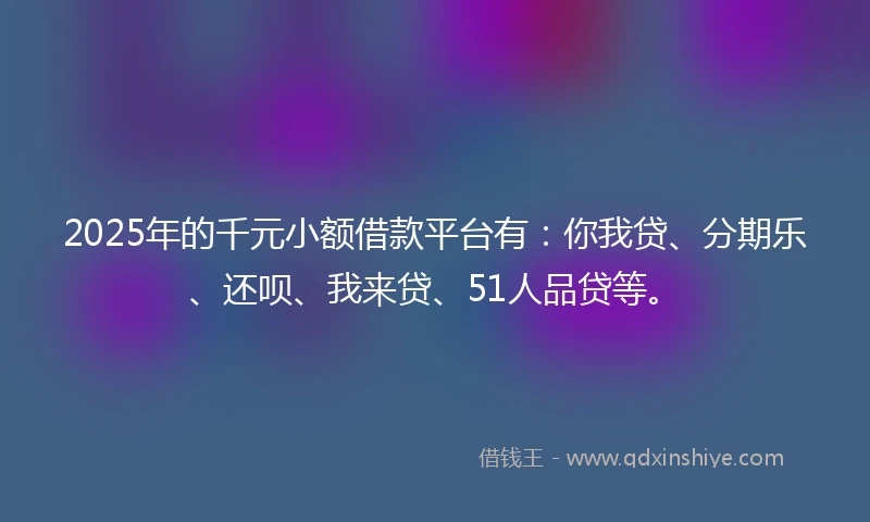 2025年的千元小额借款平台有：你我贷、分期乐、还呗、我来贷、51人品贷等。