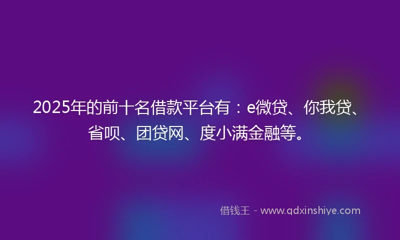 2025年的前十名借款平台有：e微贷、你我贷、省呗、团贷网、度小满金融等。