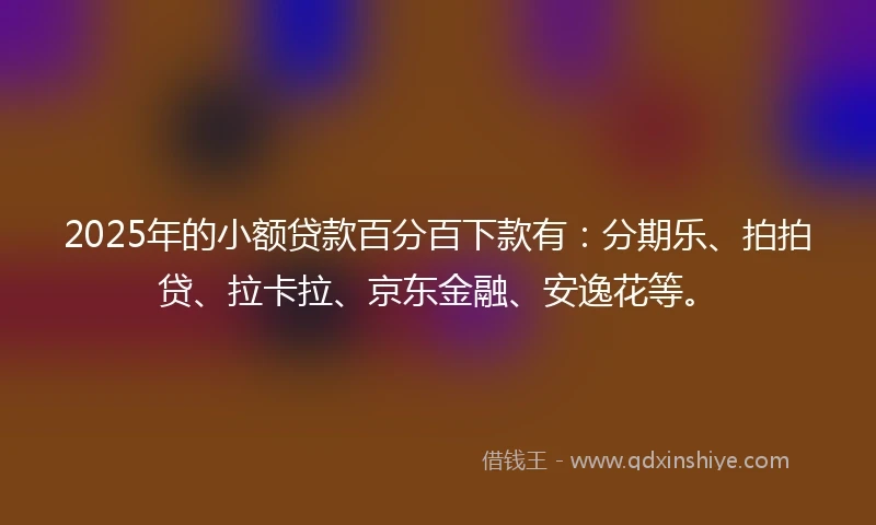 2025年的小额贷款百分百下款有：分期乐、拍拍贷、拉卡拉、京东金融、安逸花等。