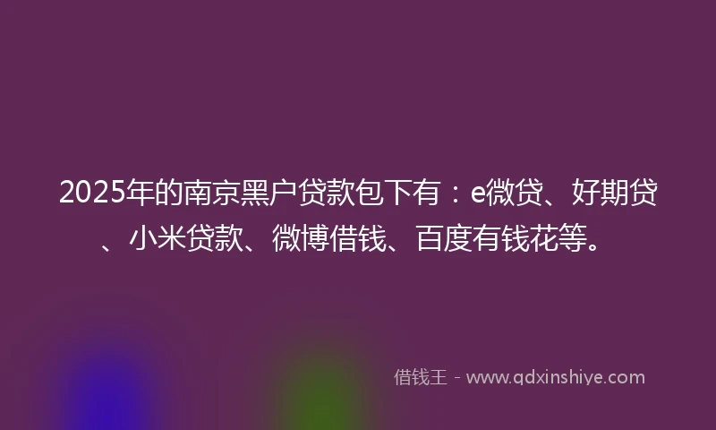 2025年的南京黑户贷款包下有：e微贷、好期贷、小米贷款、微博借钱、百度有钱花等。