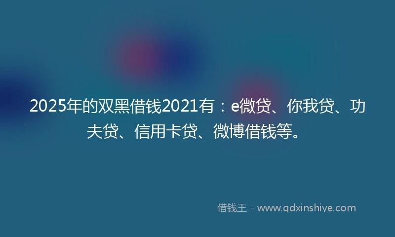 2025年的双黑借钱2021有：e微贷、你我贷、功夫贷、信用卡贷、微博借钱等。