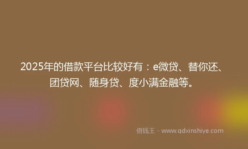 2025年的借款平台比较好有：e微贷、替你还、团贷网、随身贷、度小满金融等。
