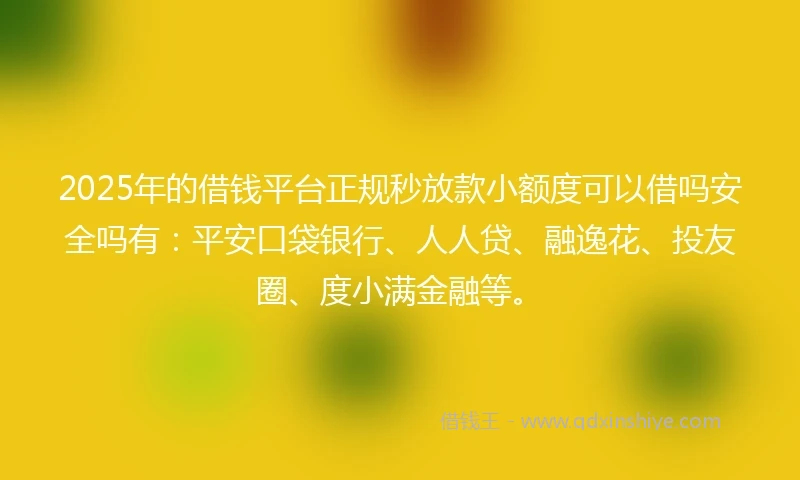 2025年的借钱平台正规秒放款小额度可以借吗安全吗有：平安口袋银行、人人贷、融逸花、投友圈、度小满金融等。