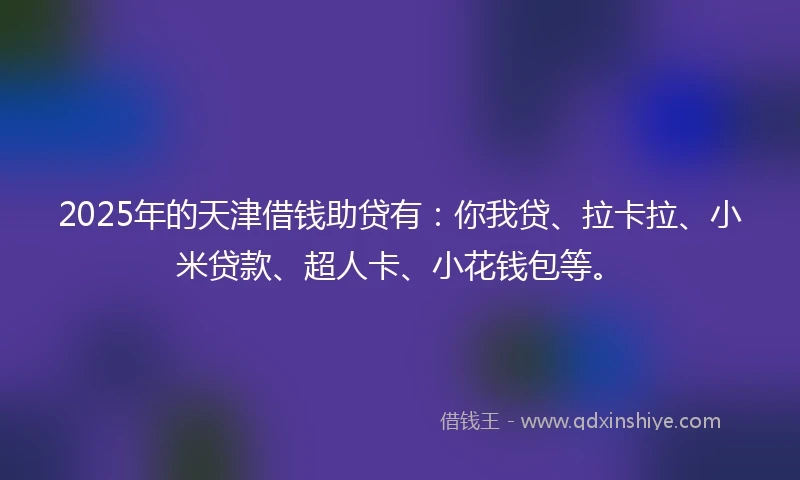 2025年的天津借钱助贷有：你我贷、拉卡拉、小米贷款、超人卡、小花钱包等。