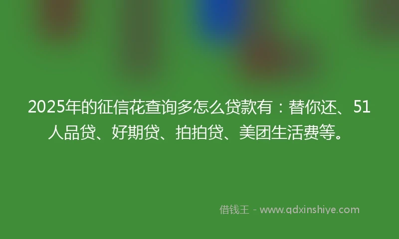2025年的征信花查询多怎么贷款有：替你还、51人品贷、好期贷、拍拍贷、美团生活费等。