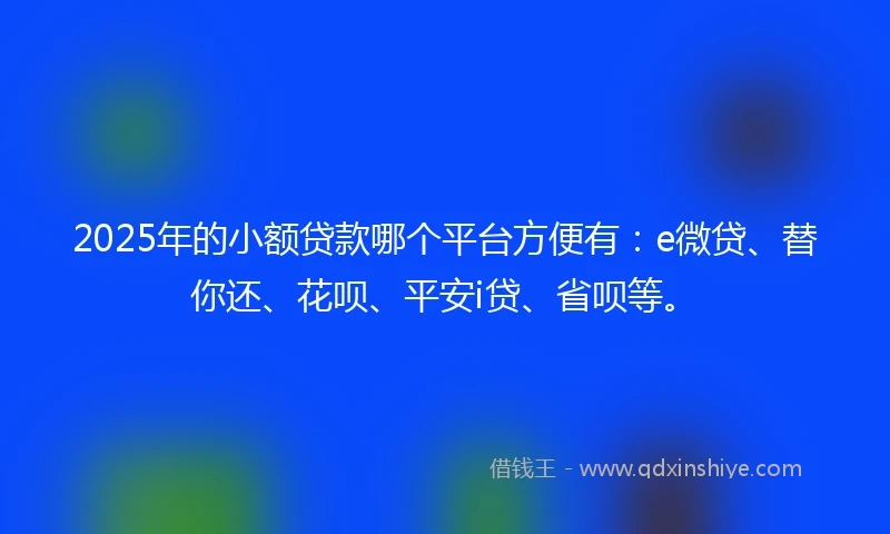 2025年的小额贷款哪个平台方便有：e微贷、替你还、花呗、平安i贷、省呗等。