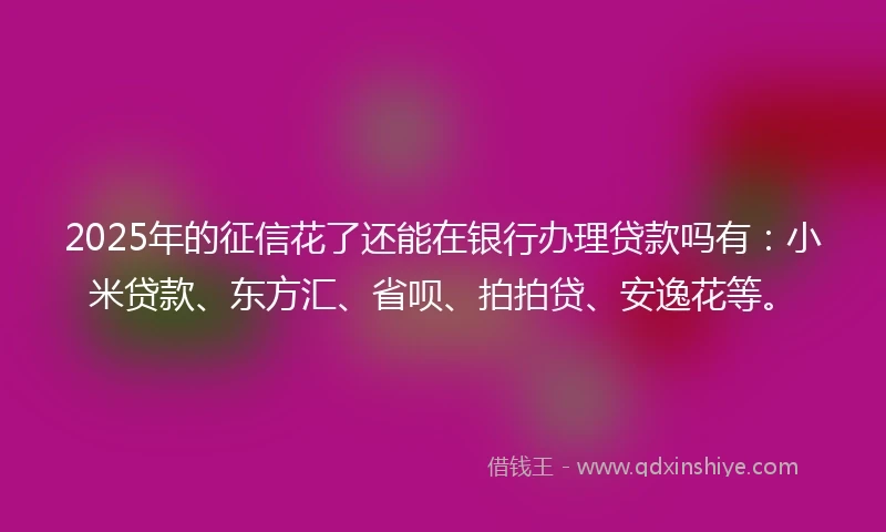 2025年的征信花了还能在银行办理贷款吗有：小米贷款、东方汇、省呗、拍拍贷、安逸花等。