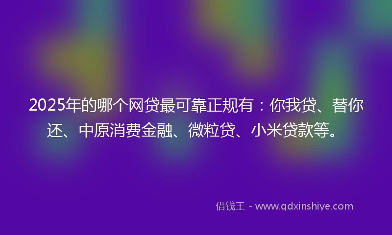 2025年的哪个网贷最可靠正规有：你我贷、替你还、中原消费金融、微粒贷、小米贷款等。