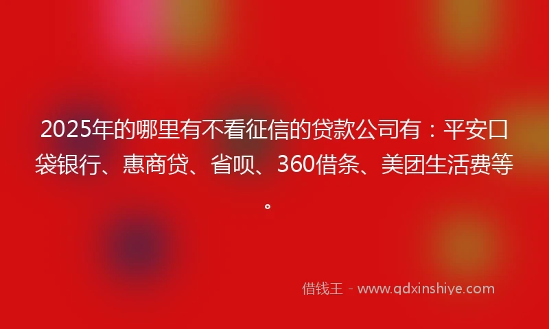 2025年的哪里有不看征信的贷款公司有：平安口袋银行、惠商贷、省呗、360借条、美团生活费等。