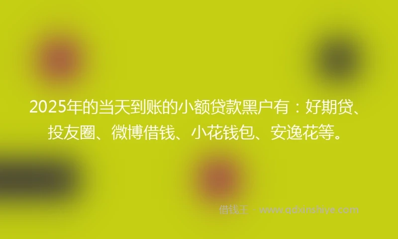 2025年的当天到账的小额贷款黑户有：好期贷、投友圈、微博借钱、小花钱包、安逸花等。