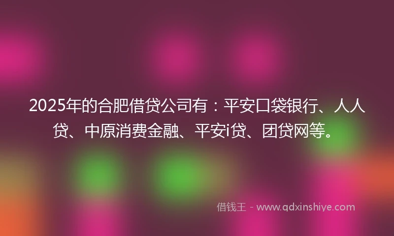 2025年的合肥借贷公司有：平安口袋银行、人人贷、中原消费金融、平安i贷、团贷网等。