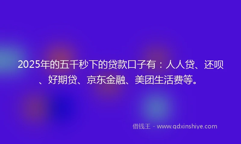 2025年的五千秒下的贷款口子有：人人贷、还呗、好期贷、京东金融、美团生活费等。