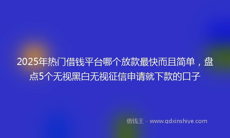 2025年热门借钱平台哪个放款最快而且简单，盘点5个无视黑白无视征信申请就下款的口子