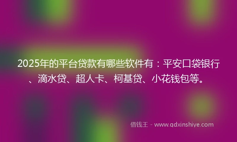 2025年的平台贷款有哪些软件有：平安口袋银行、滴水贷、超人卡、柯基贷、小花钱包等。