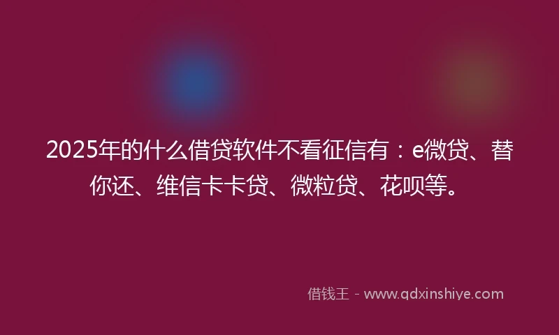 2025年的什么借贷软件不看征信有：e微贷、替你还、维信卡卡贷、微粒贷、花呗等。