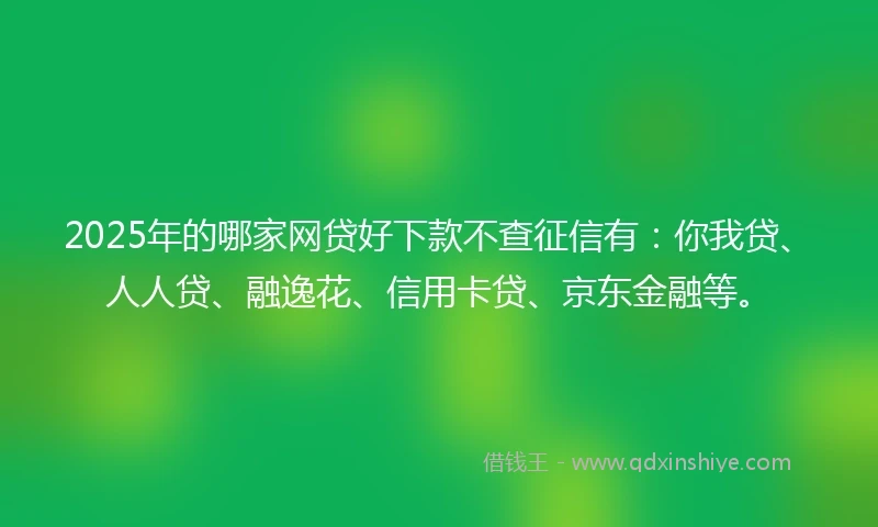 2025年的哪家网贷好下款不查征信有：你我贷、人人贷、融逸花、信用卡贷、京东金融等。