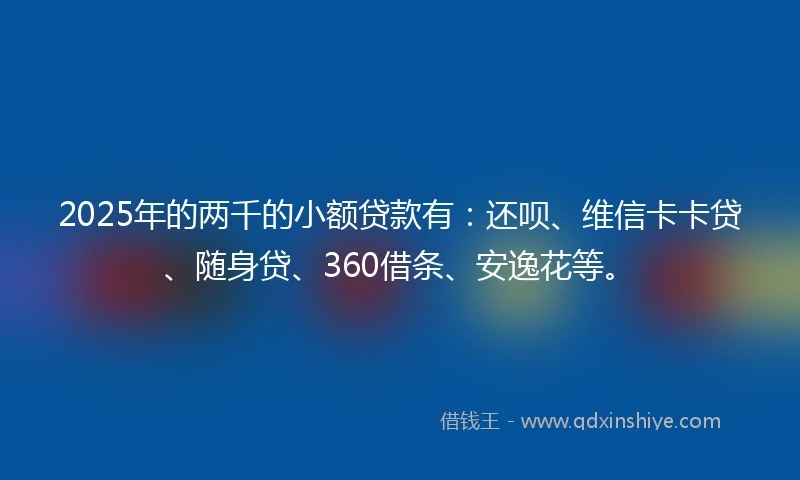 2025年的两千的小额贷款有：还呗、维信卡卡贷、随身贷、360借条、安逸花等。