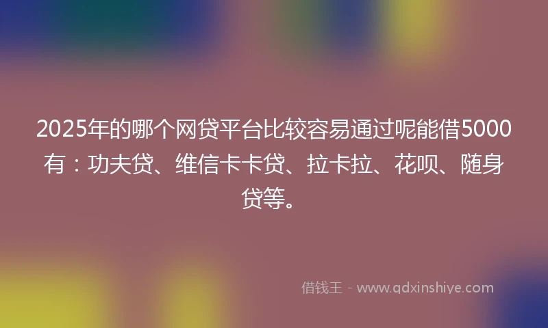 2025年的哪个网贷平台比较容易通过呢能借5000有：功夫贷、维信卡卡贷、拉卡拉、花呗、随身贷等。