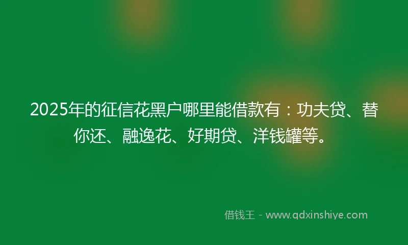 2025年的征信花黑户哪里能借款有：功夫贷、替你还、融逸花、好期贷、洋钱罐等。