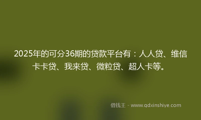 2025年的可分36期的贷款平台有：人人贷、维信卡卡贷、我来贷、微粒贷、超人卡等。