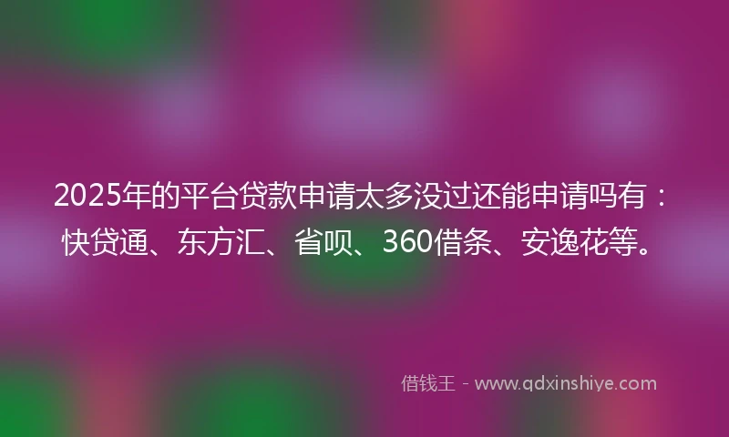 2025年的平台贷款申请太多没过还能申请吗有：快贷通、东方汇、省呗、360借条、安逸花等。
