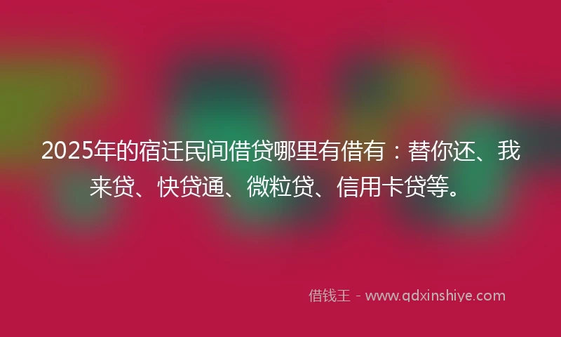 2025年的宿迁民间借贷哪里有借有：替你还、我来贷、快贷通、微粒贷、信用卡贷等。