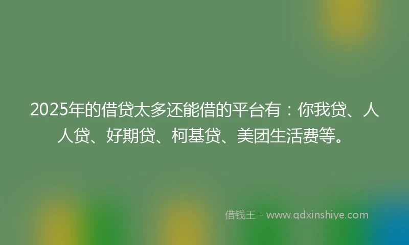 2025年的借贷太多还能借的平台有：你我贷、人人贷、好期贷、柯基贷、美团生活费等。