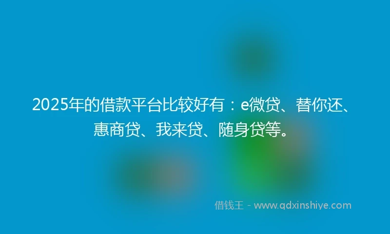 2025年的借款平台比较好有：e微贷、替你还、惠商贷、我来贷、随身贷等。