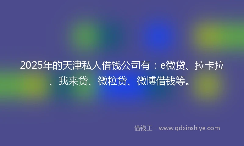 2025年的天津私人借钱公司有：e微贷、拉卡拉、我来贷、微粒贷、微博借钱等。