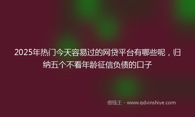 2025年热门今天容易过的网贷平台有哪些呢，归纳五个不看年龄征信负债的口子