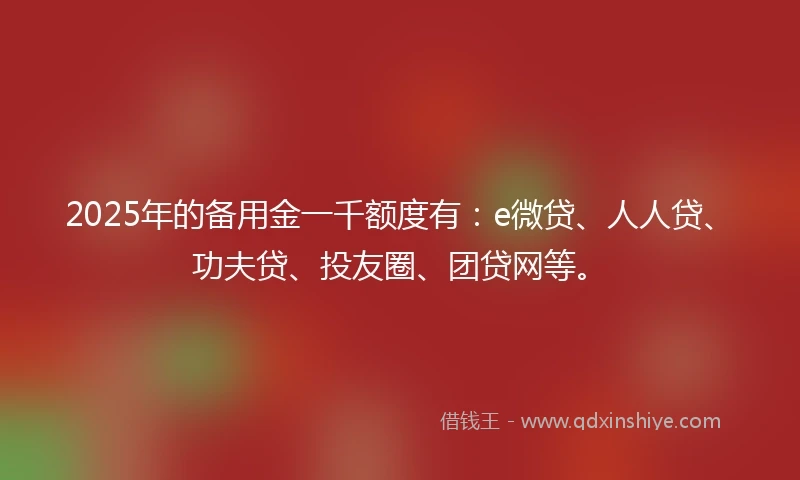 2025年的备用金一千额度有：e微贷、人人贷、功夫贷、投友圈、团贷网等。