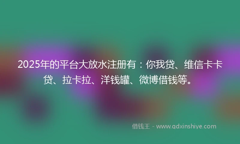 2025年的平台大放水注册有：你我贷、维信卡卡贷、拉卡拉、洋钱罐、微博借钱等。