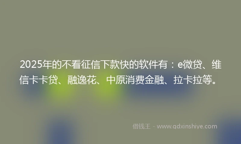 2025年的不看征信下款快的软件有：e微贷、维信卡卡贷、融逸花、中原消费金融、拉卡拉等。