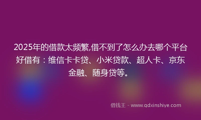 2025年的借款太频繁,借不到了怎么办去哪个平台好借有：维信卡卡贷、小米贷款、超人卡、京东金融、随身贷等。