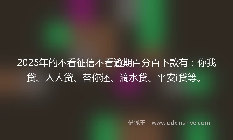 2025年的不看征信不看逾期百分百下款有：你我贷、人人贷、替你还、滴水贷、平安i贷等。
