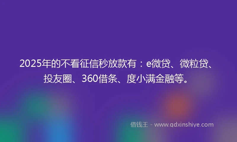 2025年的不看征信秒放款有：e微贷、微粒贷、投友圈、360借条、度小满金融等。