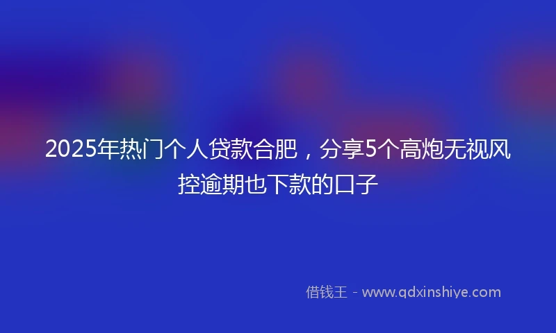 2025年热门个人贷款合肥，分享5个高炮无视风控逾期也下款的口子