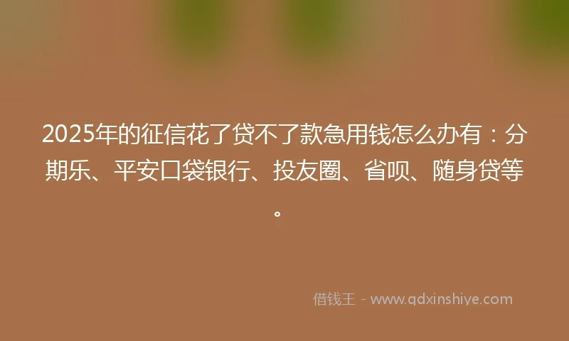 2025年的征信花了贷不了款急用钱怎么办有：分期乐、平安口袋银行、投友圈、省呗、随身贷等。