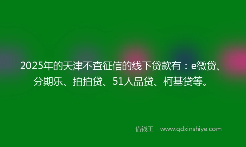 2025年的天津不查征信的线下贷款有：e微贷、分期乐、拍拍贷、51人品贷、柯基贷等。