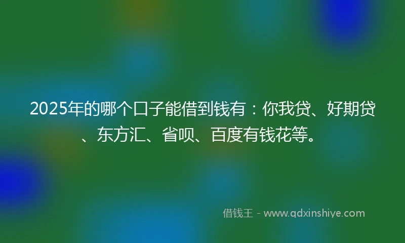 2025年的哪个口子能借到钱有：你我贷、好期贷、东方汇、省呗、百度有钱花等。