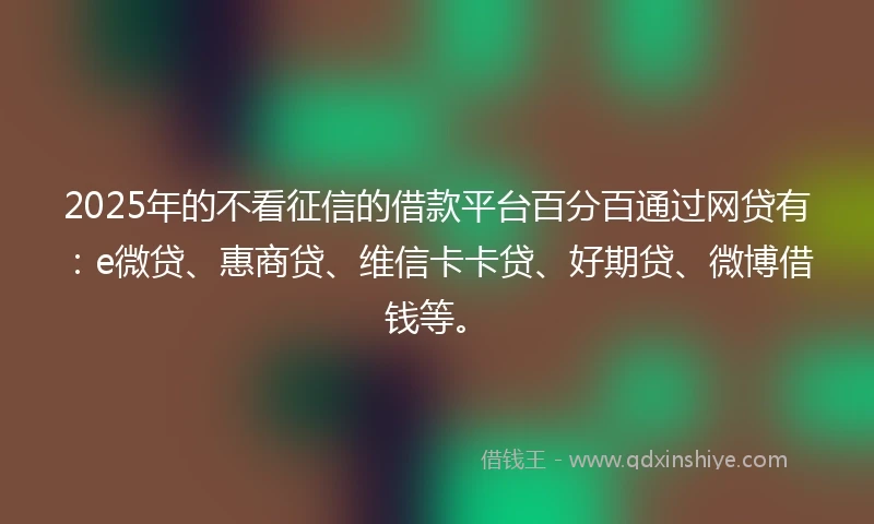 2025年的不看征信的借款平台百分百通过网贷有：e微贷、惠商贷、维信卡卡贷、好期贷、微博借钱等。